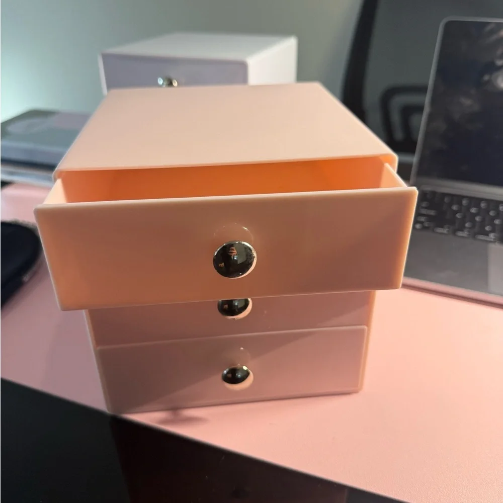 Amazon Pink Makeup Organizer with Silver Knobs